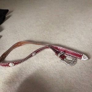 Red leather bling belt
